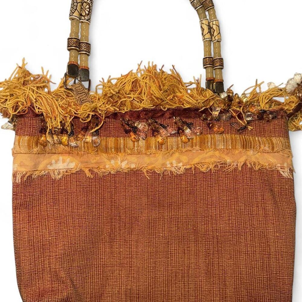 Beautiful brown and orange beaded fringe vintage bag